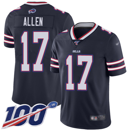 Bills #17 Josh Allen Navy Men's Stitched Limited Inverted Legend 100th Season Jersey