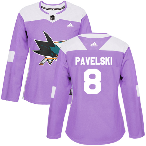 Adidas San Jose Sharks #8 Joe Pavelski Purple Authentic Fights Cancer Women's Stitched Jersey Womens