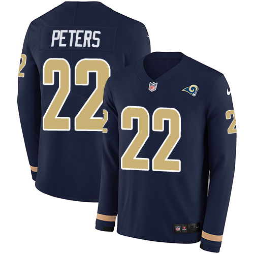 Los Angeles Rams #22 Marcus Peters Navy Blue Team Color Men's Stitched Limited Therma Long Sleeve Jersey Men's