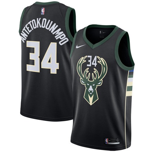 Milwaukee Bucks #34 Giannis Antetokounmpo Black Swingman Statement Edition Jersey Mens
