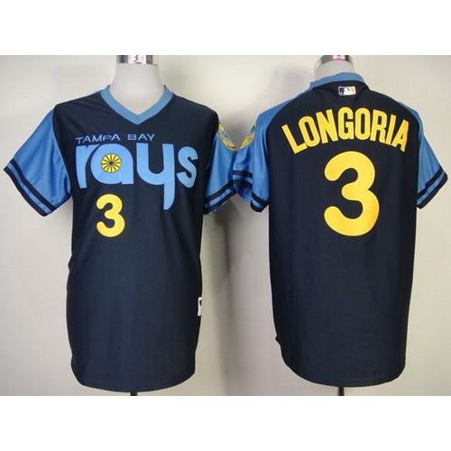 Tampa Bay Rays #3 Evan Longoria Dark Blue 1970's Turn Back The Clock Stitched Jersey Men's