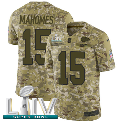 Chiefs #15 Patrick Mahomes Camo Super Bowl LIV 2020 Men's Stitched Limited 2018 Salute To Service Jersey
