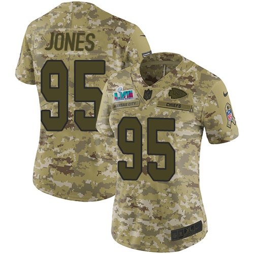 Chiefs #95 Chris Jones Camo Super Bowl LVII Patch Women's Stitched Limited 2018 Salute To Service Jersey