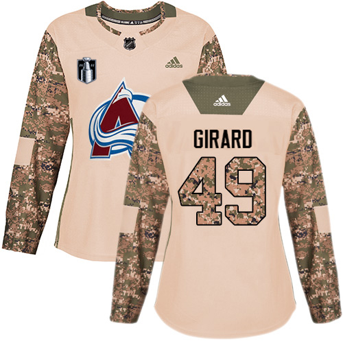 Adidas Colorado Avalanche #49 Samuel Girard Camo Women's 2022 Stanley Cup Final Patch Authentic Veterans Day Stitched Jersey Womens