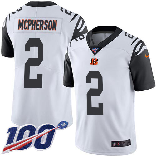 Bengals #2 Evan McPherson White Men's Stitched Limited Rush 100th Season Jersey