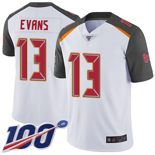 Buccaneers #13 Mike Evans White Men's Stitched 100th Season Vapor Limited Jersey