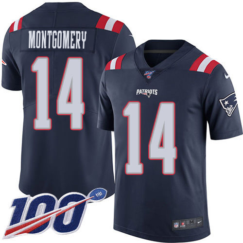 Patriots #14 Ty Montgomery Navy Blue Youth Stitched Limited Rush 100th Season Jersey