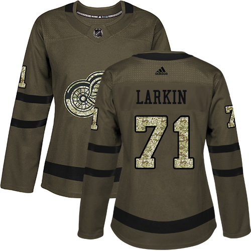 Adidas Detroit Red Wings #71 Dylan Larkin Green Salute to Service Women's Stitched Jersey Womens