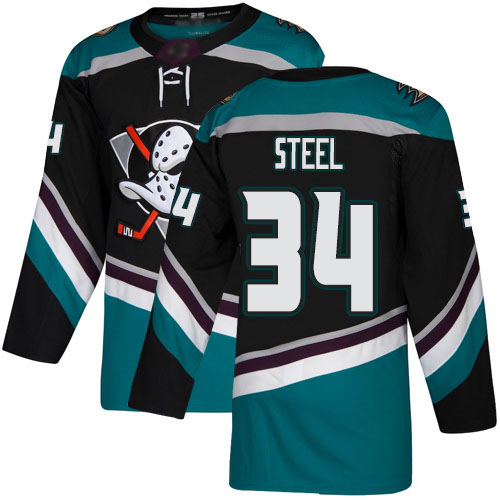 Adidas Anaheim Ducks #34 Sam Steel Black/Teal Alternate Authentic Stitched Jersey Men's
