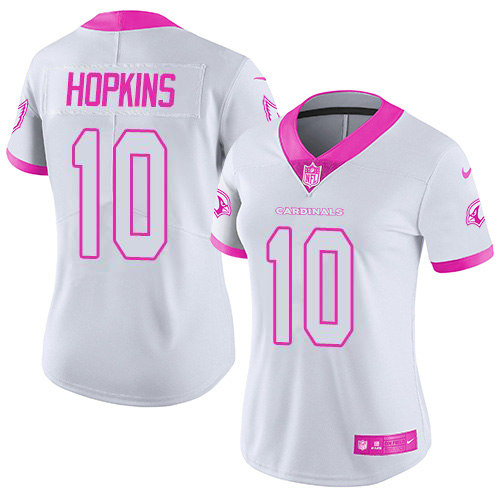 Cardinals #10 DeAndre Hopkins White/Pink Women's Stitched Limited Rush Fashion Jersey