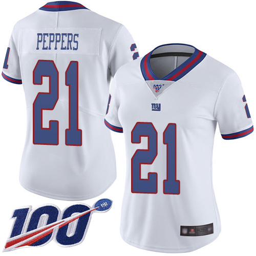 New York Giants #21 Jabrill Peppers White Women's Stitched Limited Rush 100th Season Jersey Womens