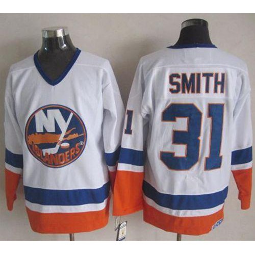 New York Islanders #31 Billy Smith White CCM Throwback Stitched Jersey Men's