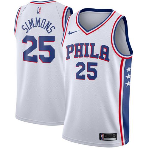 Philadelphia 76ers #25 Ben Simmons White Swingman Association Edition Jersey Mens