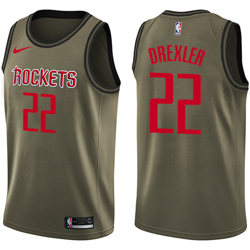 Houston Rockets #22 Clyde Drexler Green Salute to Service Youth Swingman Jersey Youth