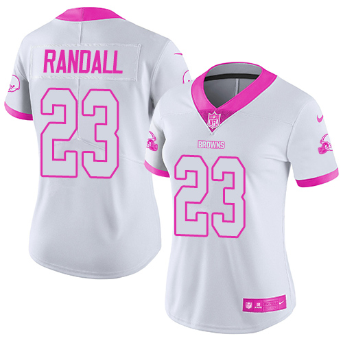 Cleveland Browns #23 Damarious Randall White/Pink Women's Stitched Limited Rush Fashion Jersey Womens