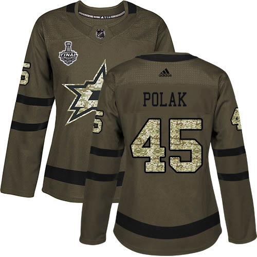 Adidas Dallas Stars #45 Roman Polak Green Salute to Service Women's 2020 Stanley Cup Final Stitched Jersey Womens