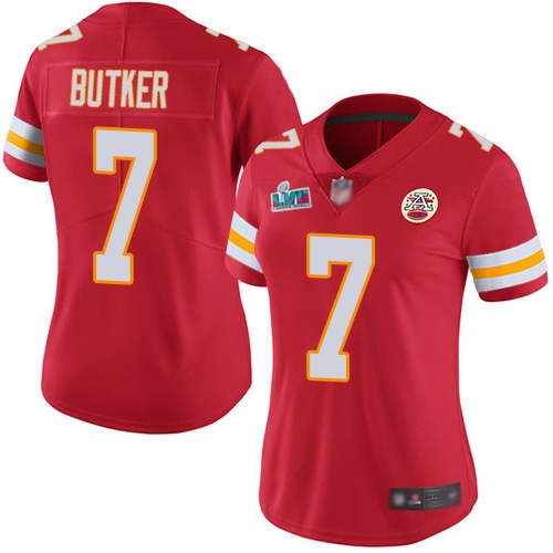 Chiefs #7 Harrison Butker Red Team Color Super Bowl LVII Patch Women's Stitched Vapor Untouchable Limited Jersey