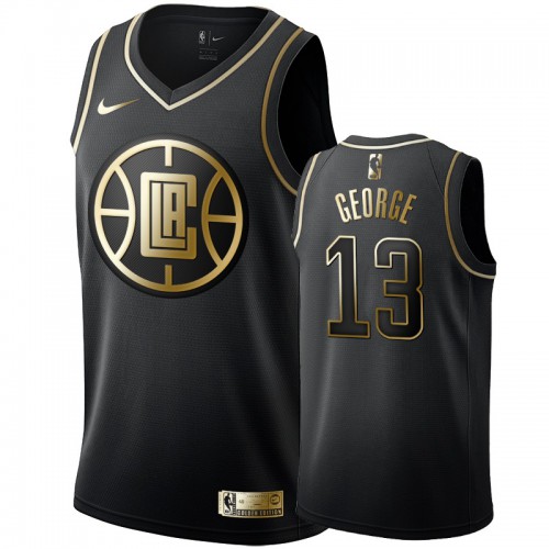 Los Angeles Clippers #13 Paul George Mens Black Golden Edition Swingman Jersey Mens