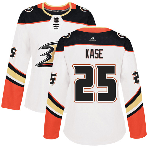 Adidas Anaheim Ducks #25 Ondrej Kase White Road Authentic Women's Stitched Jersey Womens