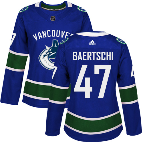 Adidas Vancouver Canucks #47 Sven Baertschi Blue Home Authentic Women's Stitched Jersey Womens