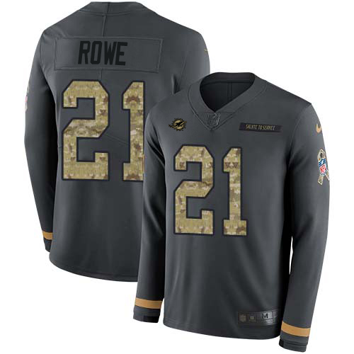 Miami Dolphins #21 Eric Rowe Anthracite Salute to Service Youth Stitched Limited Therma Long Sleeve Jersey Youth