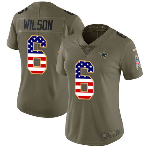 Cowboys #6 Donovan Wilson Olive/USA Flag Women's Stitched Limited 2017 Salute To Service Jersey