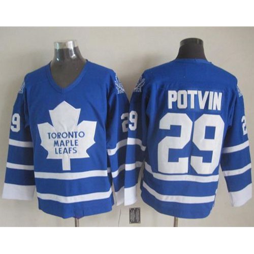 Maple Toronto Maple Leafs #29 Felix Potvin Blue CCM Throwback Stitched Jersey Men's