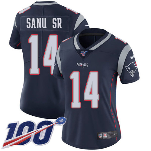 New England Patriots #14 Mohamed Sanu Sr Navy Blue Team Color Women's Stitched 100th Season Vapor Limited Jersey Womens