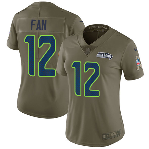 Seahawks #12 Fan Olive Women's Stitched Limited 2017 Salute To Service Jersey