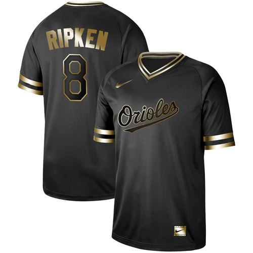 Baltimore Orioles #8 Cal Ripken Black Gold Authentic Stitched Jersey Men's