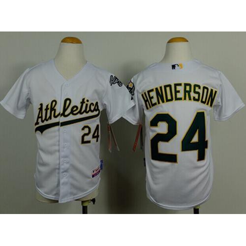 Oakland Athletics #24 Rickey Henderson White Cool Base Stitched Youth Jersey Youth