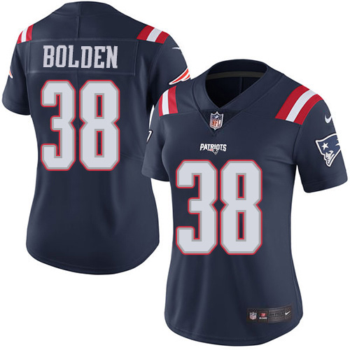 New England Patriots #38 Brandon Bolden Navy Blue Women's Stitched Limited Rush Jersey Womens