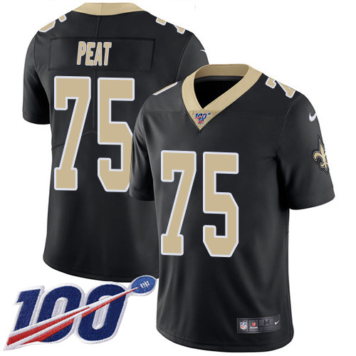 New Orleans Saints #75 Andrus Peat Black Team Color Men's Stitched 100th Season Vapor Untouchable Limited Jersey Men's