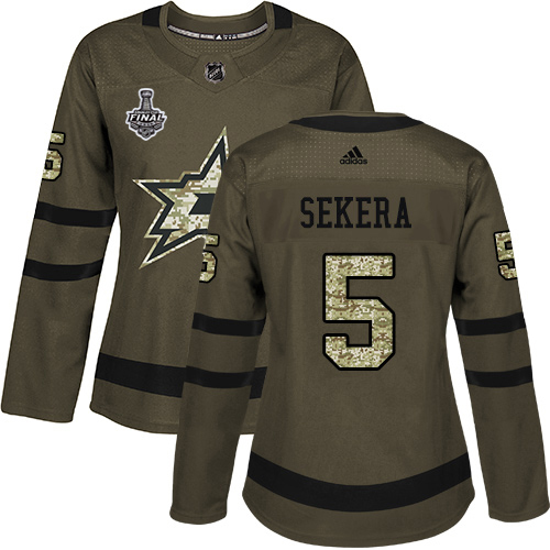 Adidas Dallas Stars #5 Andrej Sekera Green Salute to Service Women's 2020 Stanley Cup Final Stitched Jersey Womens
