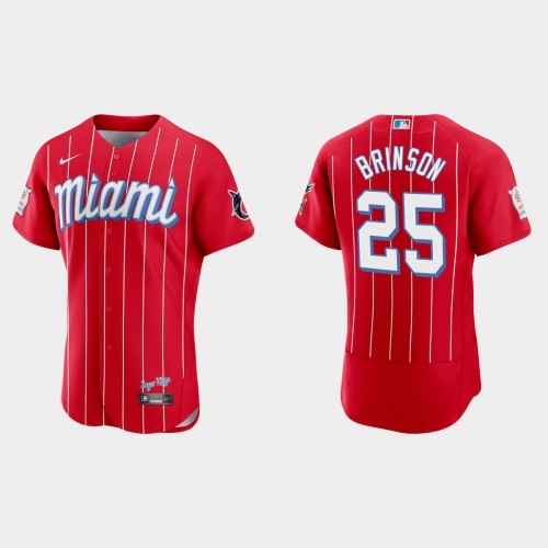 Miami Miami Marlins #25 Lewis Brinson Men's 2021 City Connect Authentic Jersey Red Men's