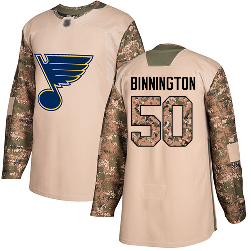 Adidas St. Louis Blues #50 Jordan Binnington Camo Authentic 2017 Veterans Day Stitched Jersey Men's