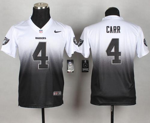 Raiders #4 Derek Carr White/Black Youth Stitched Elite Fadeaway Fashion Jersey