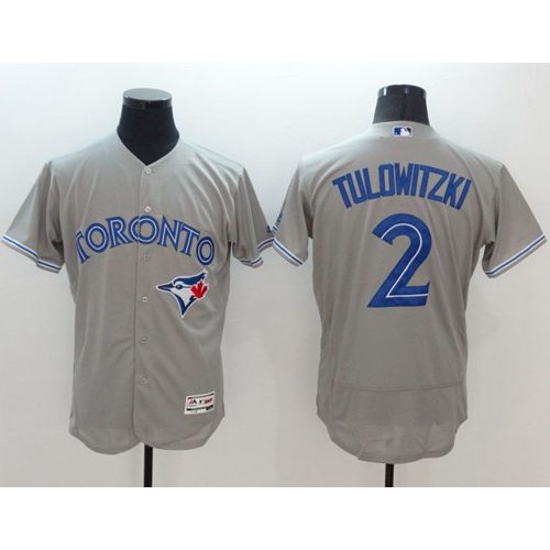 Toronto Blue Jays #2 Troy Tulowitzki Grey Flexbase Authentic Collection Stitched Jersey Men's