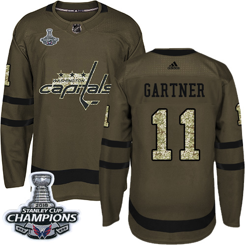 Adidas Washington Capitals #11 Mike Gartner Green Salute to Service Stanley Cup Final Champions Stitched Jersey Men's