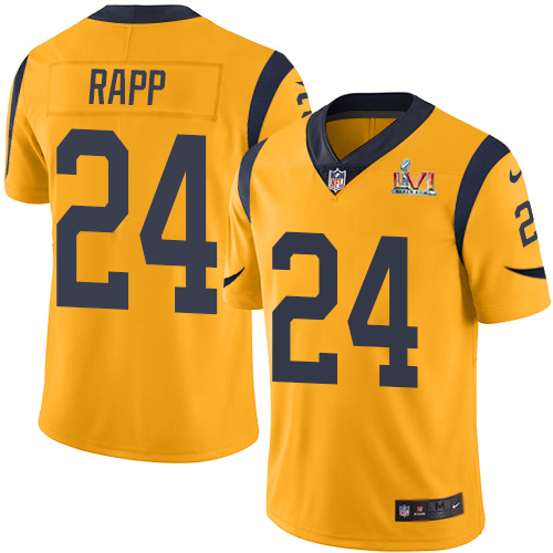 Los Angeles Rams #24 Taylor Rapp Gold Super Bowl LVI Patch Men's Stitched Limited Rush Jersey Men's