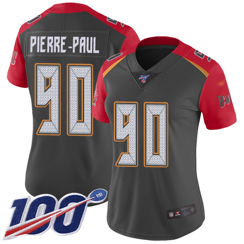 Tampa Bay Buccaneers #90 Jason Pierre-Paul Gray Women's Stitched Limited Inverted Legend 100th Season Jersey Womens