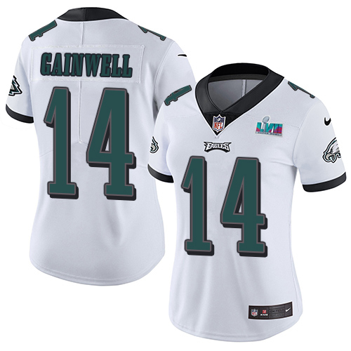 Eagles #14 Kenneth Gainwell White Super Bowl LVII Patch Women's Stitched Vapor Untouchable Limited Jersey