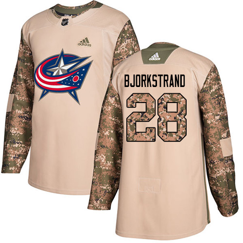 Adidas Columbus Blue Jackets #28 Oliver Bjorkstrand Camo Authentic 2017 Veterans Day Stitched Jersey Men's