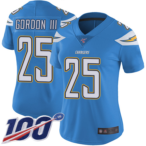 Los Angeles Chargers #25 Melvin Gordon III Electric Blue Alternate Women's Stitched 100th Season Vapor Limited Jersey Womens
