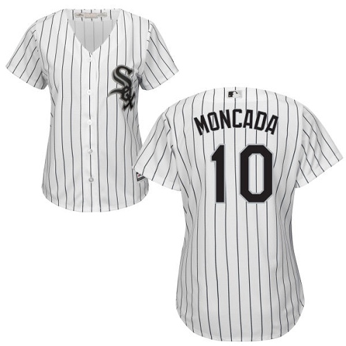 Chicago White Sox #10 Yoan Moncada White(Black Strip) Home Women's Stitched Jersey Womens