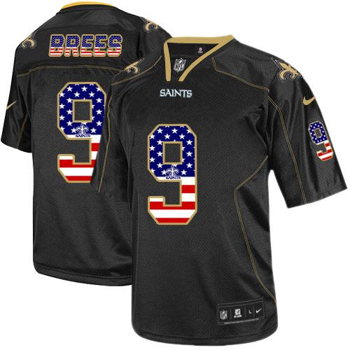 Saints #9 Drew Brees Black Men's Stitched Elite USA Flag Fashion Jersey