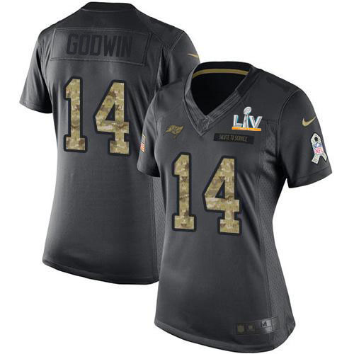 Buccaneers #14 Chris Godwin Black Women's Super Bowl LV Bound Stitched Limited 2016 Salute To Service Jersey