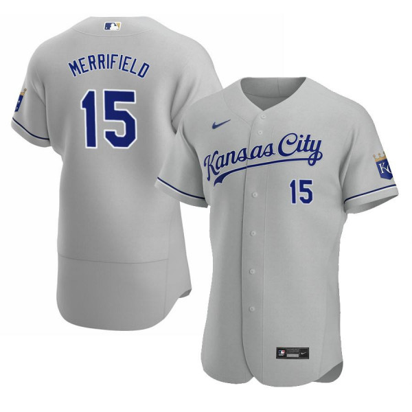 Men's Kansas City Royals 15 Authentic 2020 Road Gray Whit Merrifield Jersey