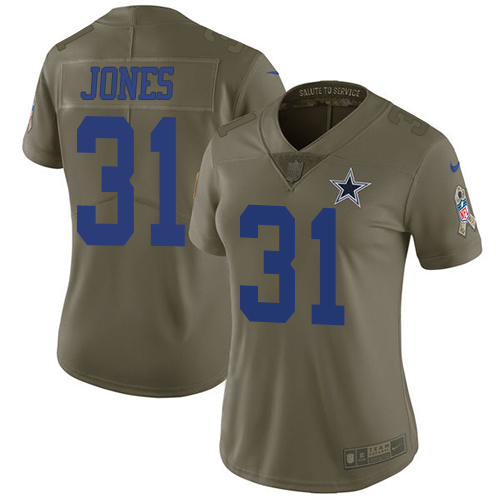 Dallas Cowboys #31 Byron Jones Olive Women's Stitched Limited 2017 Salute to Service Jersey Womens