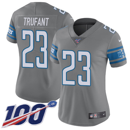Detroit Lions #23 Desmond Trufant Gray Women's Stitched Limited Rush 100th Season Jersey Womens